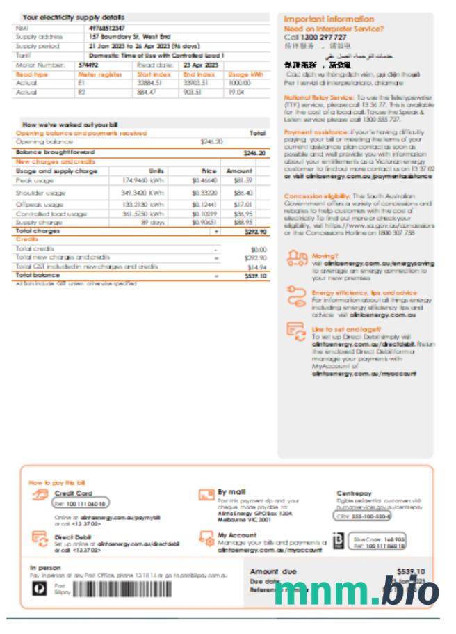 Rachunek za energię elektryczną Alinta energy, Strona 2